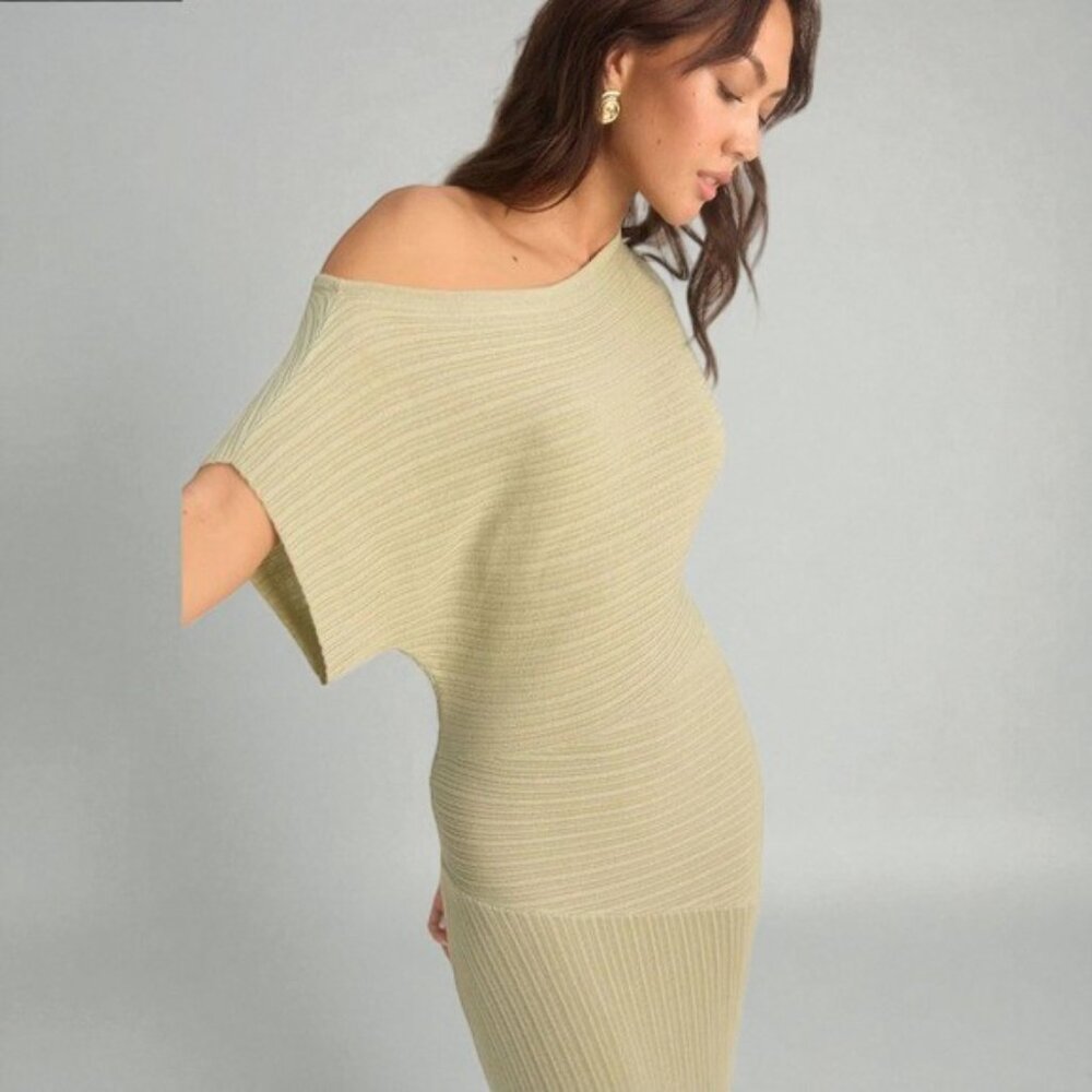 NWT Revolve Mon Renn Celest Off Shoulder Knit Sweater Maxi Dress Sage Green - Picture 9 of 10